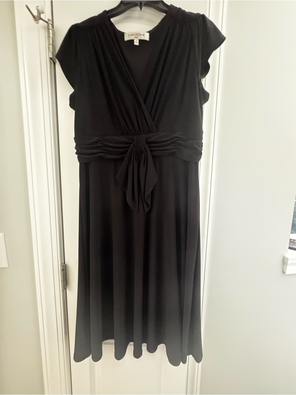 Evan Picone Black Midi Wrap-Front Dress with Waist Tie